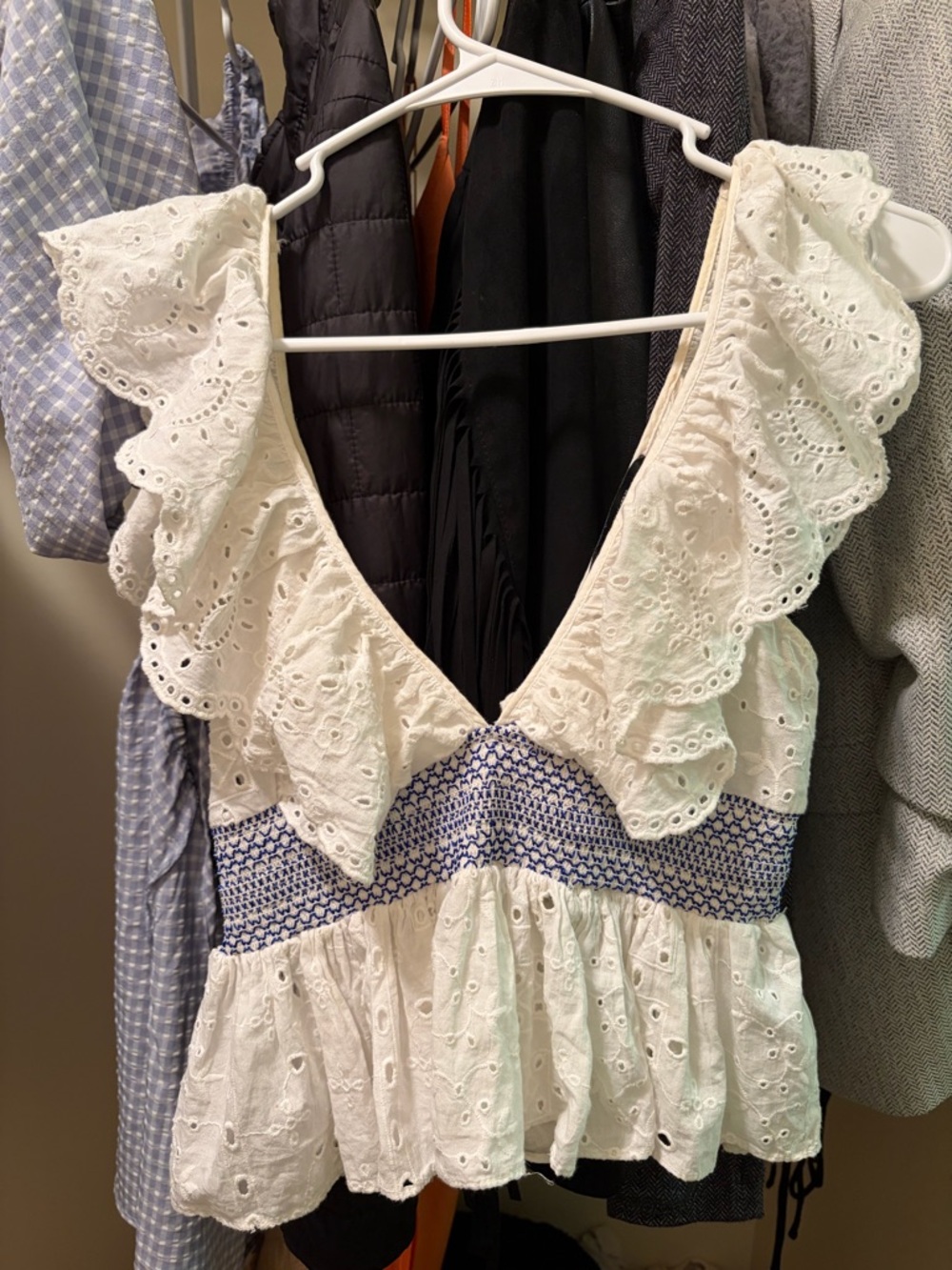 Zara White Eyelet Sleeveless Top with Scalloped Edging